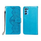 For OPPO Find X3 Lite / Reno5 5G Flower Vine Embossing Pattern Horizontal Flip Leather Case with Card Slot & Holder & Wallet & Lanyard(Blue)