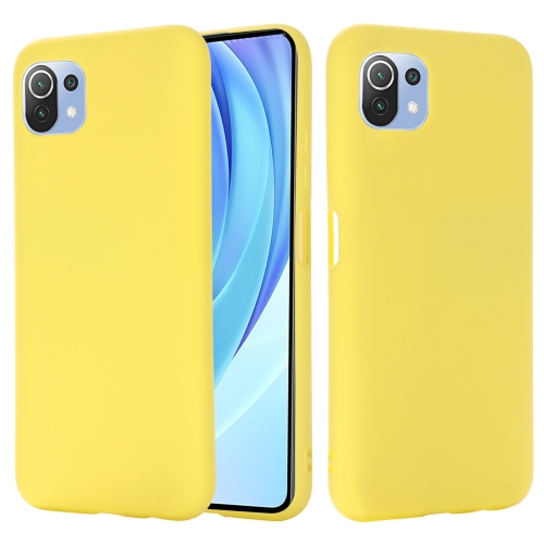 For Xiaomi Mi 11 Lite Solid Color Liquid Silicone Dropproof Full Coverage Protective Case(Yellow)