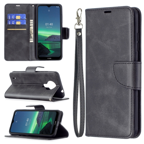 For Nokia 1.4 Retro Lambskin Texture Pure Color Horizontal Flip PU Leather Case with Holder & Card Slots & Wallet & Lanyard(Black)