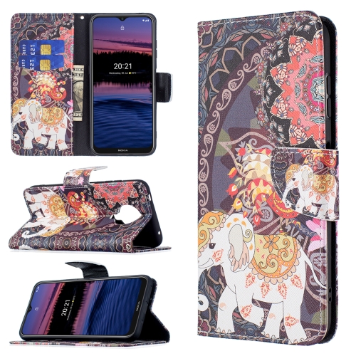 For Nokia G20 / G10 Colored Drawing Pattern Horizontal Flip Leather Case with Holder & Card Slots & Wallet(Flowers Elephant)