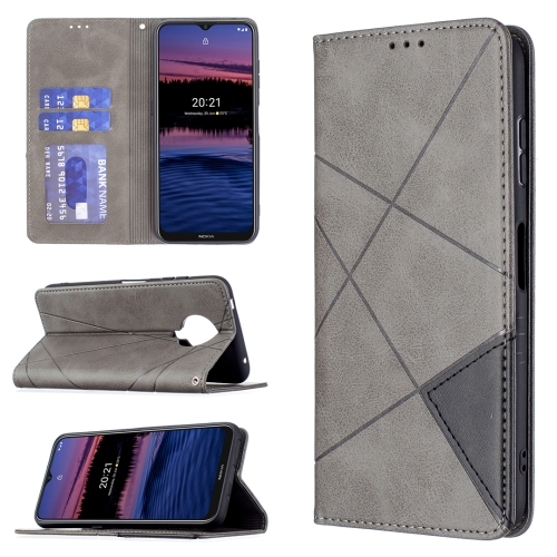 For Nokia G20 / G10 Rhombus Texture Horizontal Flip Magnetic Leather Case with Holder & Card Slots & Wallet(Grey)