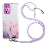 For Xiaomi Redmi Note 10 Pro Hollow Marble Pattern TPU Shockproof Protective Case with Neck Strap Rope(Pink)