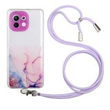 For Xiaomi Mi 11 Hollow Marble Pattern TPU Shockproof Protective Case with Neck Strap Rope(Pink)