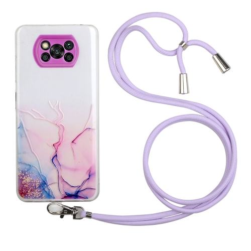 For Xiaomi Poco X3 / X3 Pro / X3 NFC Hollow Marble Pattern TPU Shockproof Protective Case with Neck Strap Rope(Pink)