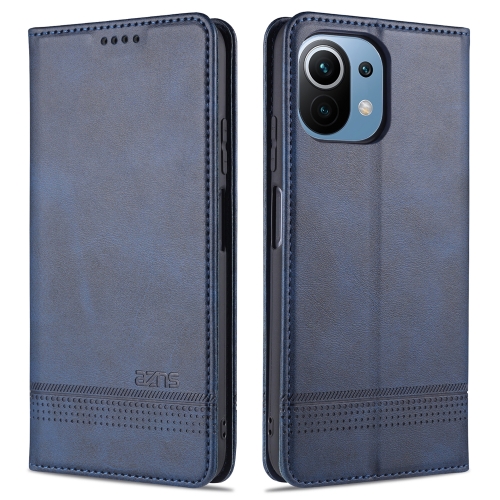 For Xiaomi Mi 11 Lite AZNS Magnetic Calf Texture Horizontal Flip Leather Case with Card Slots & Holder & Wallet(Dark Blue)