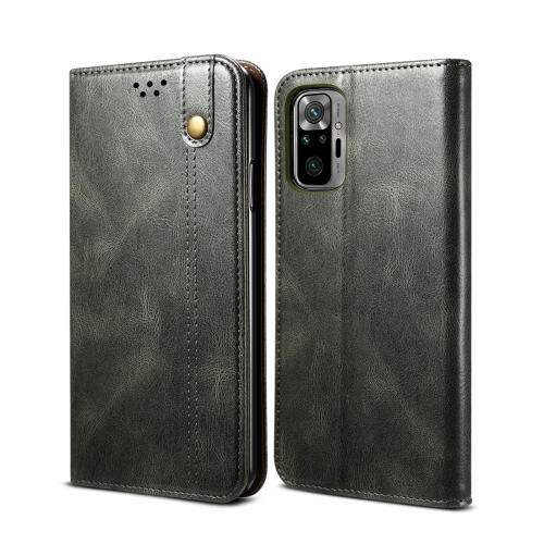 For Xiaomi Redmi Note10 4G (CN Version) / Note 10S (Global Official) Simple Wax Crazy Horse Texture Horizontal Flip Leather Case with Card Slots & Wallet(Dark Green)