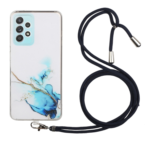 For Samsung Galaxy A52 5G / 4G Hollow Marble Pattern TPU Shockproof Protective Case with Neck Strap Rope(Blue)