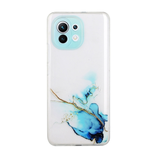 For Xiaomi Mi 11 Lite Hollow Marble Pattern TPU Precise Hole Protective Case(Blue)