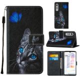 For LG Velvet 2 Pro Cross Texture Painting Pattern Horizontal Flip Leather Case with Holder & Card Slots & Wallet & Lanyard(Blue Butterfly Cat Eyes)