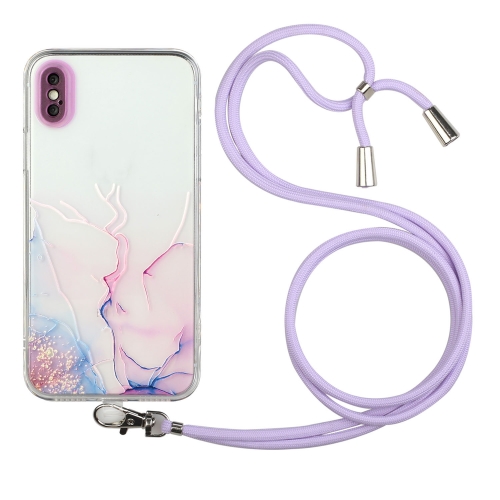Hollow Marble Pattern TPU Shockproof Protective Case with Neck Strap Rope For iPhone XS / X(Pink)