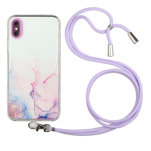 Hollow Marble Pattern TPU Shockproof Protective Case with Neck Strap Rope For iPhone XS Max(Pink)