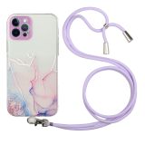 Hollow Marble Pattern TPU Shockproof Protective Case with Neck Strap Rope For iPhone 12 Pro Max(Pink)