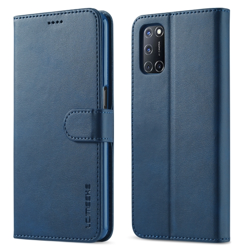 For OPPO F19 / A74 4G LC.IMEEKE Calf Texture Horizontal Flip Leather Case with Holder & Card Slots & Wallet(Blue)