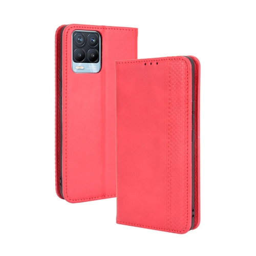 For OPPO Realme 8 4G / Realme 8 Pro 4G Magnetic Buckle Retro Crazy Horse Texture Horizontal Flip Leather Case with Holder & Card Slots & Photo Frame(Red)