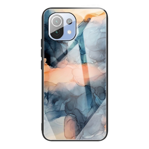 For Xiaomi Mi 11 Lite Abstract Marble Pattern Glass Protective Case(Abstract Blue)
