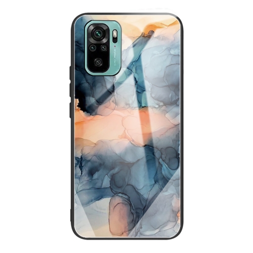 For Xiaomi Redmi Note 10 Abstract Marble Pattern Glass Protective Case(Abstract Blue)