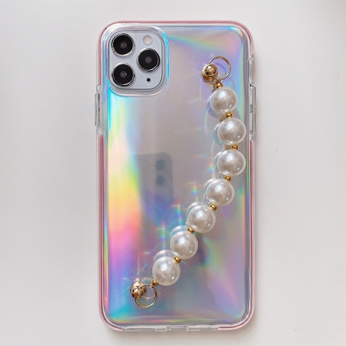 Laser TPU Protective Case with Pearl Bracelet For iPhone 12 / 12 Pro