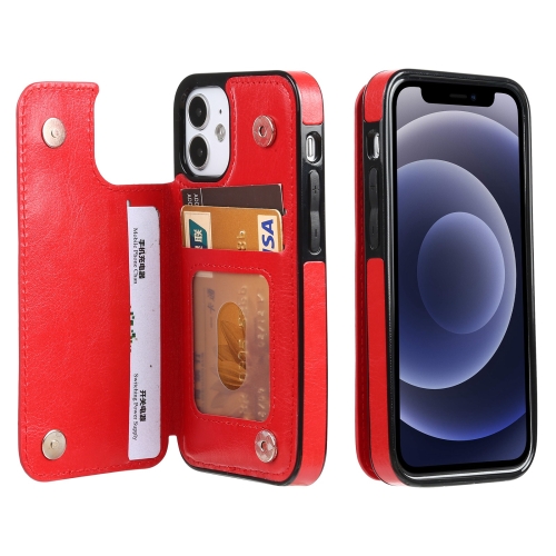 FLOVEME Crazy Horse Texture Horizontal Flip Leather Protective Case with Card Slots & Holder For iPhone 12 mini(Red)
