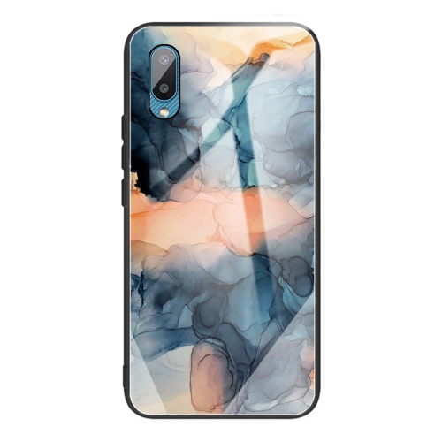 For Samsung Galaxy A02 (EU Version) Abstract Marble Pattern Glass Protective Case(Abstract Blue)