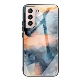 For Samsung Galaxy S21 5G Abstract Marble Pattern Glass Protective Case(Abstract Blue)