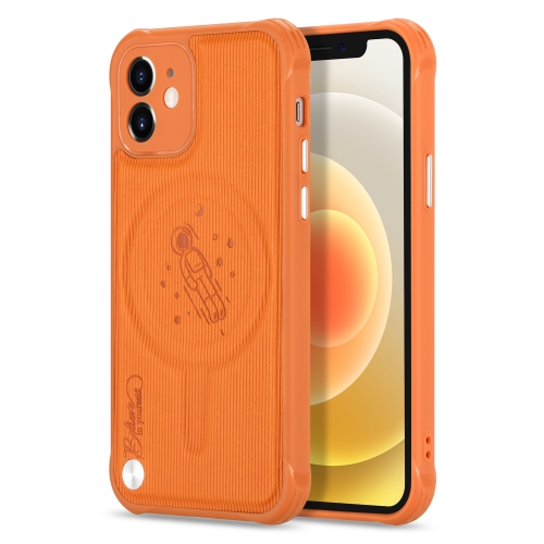 Astronaut Pattern Electroplating Push Button Shockproof TPU Magsafe Case For iPhone 11(Orange)