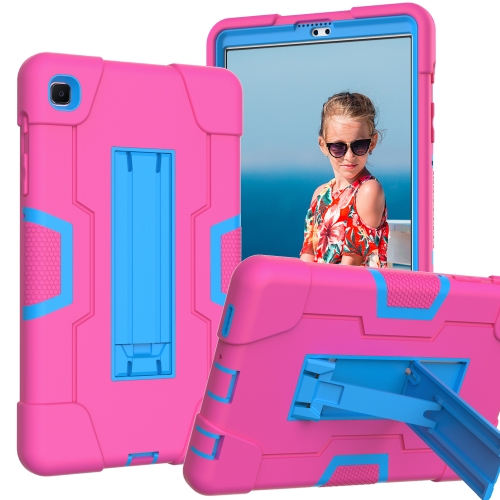 For Samsung Galaxy Tab A7 Lite T225 Contrast Color Robot Shockproof Silicone + PC Protective Case with Holder(Rose Red + Blue)