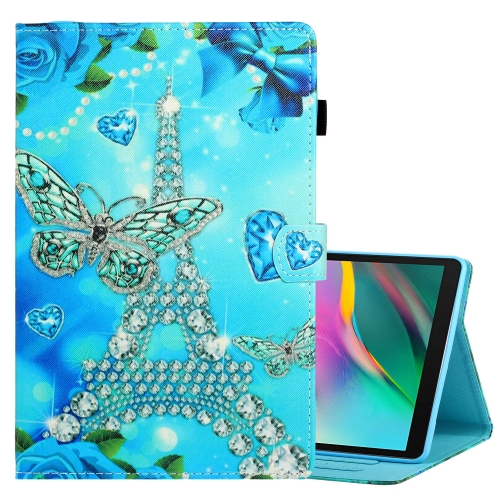 For Samsung Galaxy Tab A7 Lite 8.7 (2021) T220 Coloured Drawing Stitching Horizontal Flip Leather Case with Holder & Card Slot(Butterfly Tower)