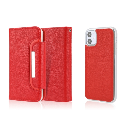 Litchi Texture Horizontal Flip Buckle Detachable Magnetic PU Leather Case with Card Slots & Wallet & Photo Frame For iPhone 11(Red)
