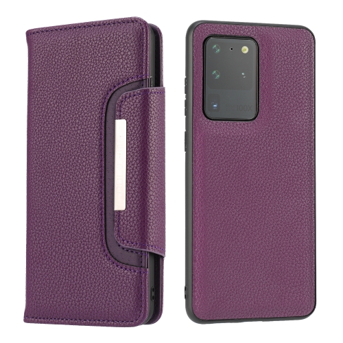 For Samsung Galaxy S20 Ultra Litchi Texture Horizontal Flip Buckle Detachable Magnetic PU Leather Case with Card Slots & Wallet & Photo Frame(Purple)
