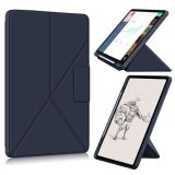 For iPad Pro 12.9 (2021) Cloth Texture Multi-folding Horizontal Flip PU Leather Shockproof Case with Holder & Sleep / Wake-up Function (Dark Blue)