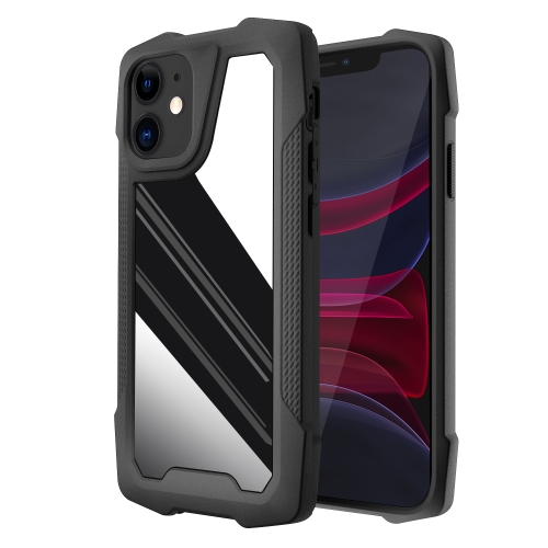 Stainless Steel Metal PC Back Cover + TPU Heavy Duty Armor Shockproof Case For iPhone 11(Mirror Black)