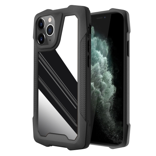 Stainless Steel Metal PC Back Cover + TPU Heavy Duty Armor Shockproof Case For iPhone 11 Pro(Mirror Black)