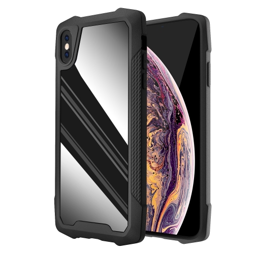 Stainless Steel Metal PC Back Cover + TPU Heavy Duty Armor Shockproof Case For iPhone X / XS(Mirror Black)