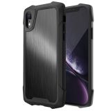 Stainless Steel Metal PC Back Cover + TPU Heavy Duty Armor Shockproof Case For iPhone XR(Brush Black)