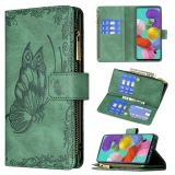 For Samsung Galaxy A51 4G Flying Butterfly Embossing Pattern Zipper Horizontal Flip Leather Case with Holder & Card Slots & Wallet(Green)