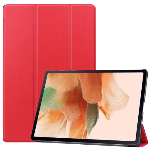 For Samsung Galaxy Tab S7 Lite T730 / T735 / Tab S7 FE T736 Custer Texture Horizontal Flip Leather Case with Three-folding Holder & Sleep / Wake-up Function(Red)