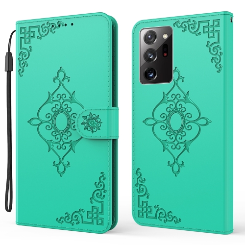 For Samsung Galaxy Note20 Ultra 4G / 5G Embossed Fortune Flower Pattern Horizontal Flip Leather Case with Holder & Card Slot & Wallet & Lanyard(Green)