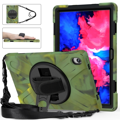 For Lenovo Tab P11 TB-J606F Shockproof Colorful Silicone + PC Protective Case with Holder & Hand Strap & Shoulder Strap(Camouflage)