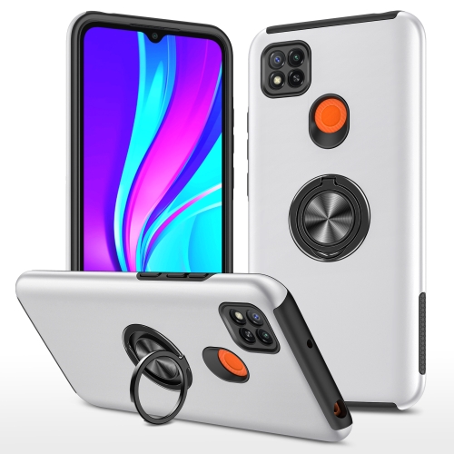 For Xiaomi Redmi 9C PC + TPU Shockproof Magnetic Protective Case with Invisible Ring Holder(Silver)