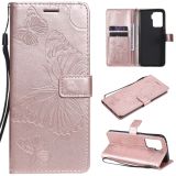 For OPPO A94 5G / F19 Pro / Reno 5F Pressed Printing Butterfly Pattern Horizontal Flip PU Leather Case with Holder & Card Slots & Wallet & Lanyard(Rose Gold)