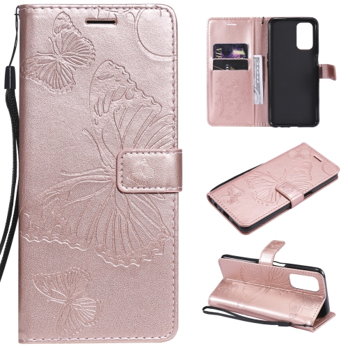 For OPPO A93 5G / A74 5G Pressed Printing Butterfly Pattern Horizontal Flip PU Leather Case with Holder & Card Slots & Wallet & Lanyard(Rose Gold)