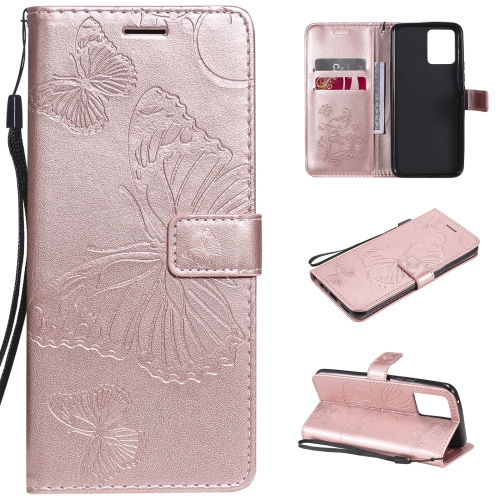 For OPPO Realme 8 Pro / Realme 8 Pressed Printing Butterfly Pattern Horizontal Flip PU Leather Case with Holder & Card Slots & Wallet & Lanyard(Rose Gold)