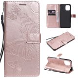 For OPPO Find X3 Pro / Find X3 Pressed Printing Butterfly Pattern Horizontal Flip PU Leather Case with Holder & Card Slots & Wallet & Lanyard(Rose Gold)