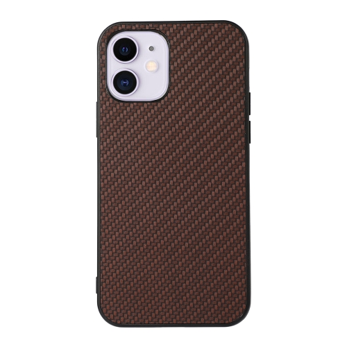 Carbon Fiber Skin PU + PC + TPU Shockprof Protective Case For iPhone 11(Brown)