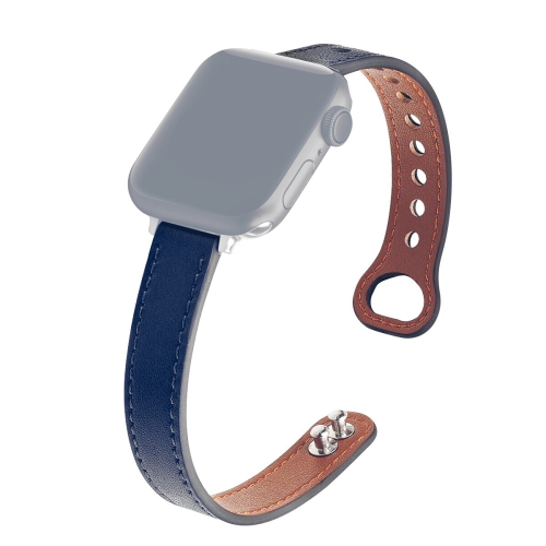 Double Nail Leather Replacement Strap Watchband For Apple Watch Series 6 & SE & 5 & 4 44mm / 3 & 2 & 1 42mm(Blue)