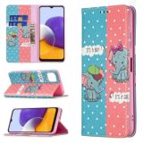 For Samsung Galaxy A22 5G Colored Drawing Pattern Invisible Magnetic Horizontal Flip PU Leather Case with Holder & Card Slots & Wallet(Elephant)