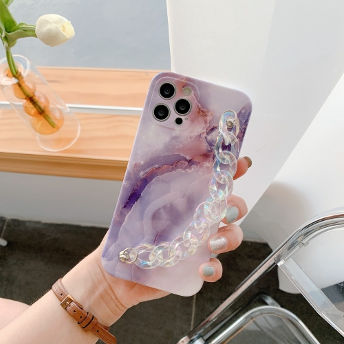 Agate Marble Pattern Protective Case With Bracelet For iPhone 11(Purple)