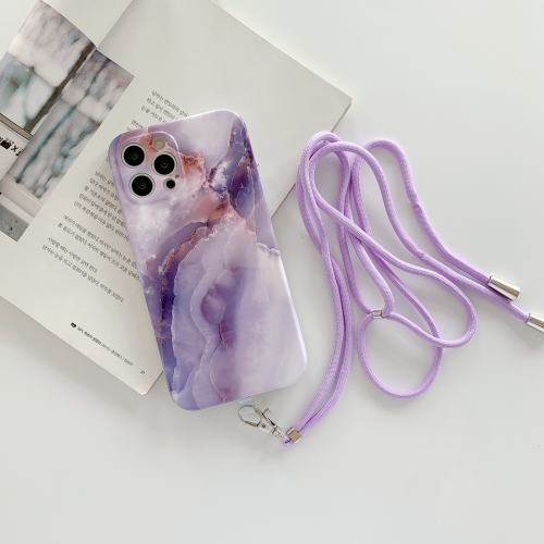 Agate Marble Pattern Protective Case With Lanyard For iPhone 11(Purple)