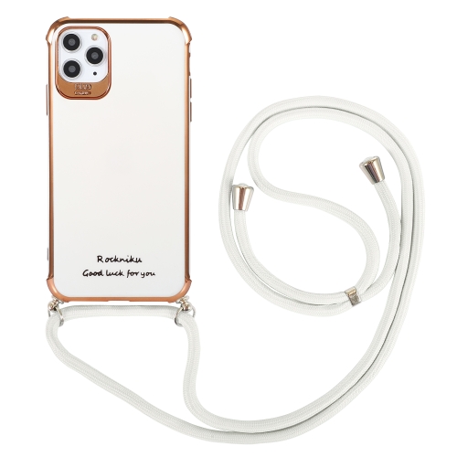 Electroplating TPU Four-Corner Shockproof Protective Case with Lanyard For iPhone 12 Pro(White)