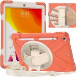 For iPad 10.2 (2020) / (2019) Pure Color Silicone + PC Protective Case with Holder & Shoulder Strap(Coral Orange)